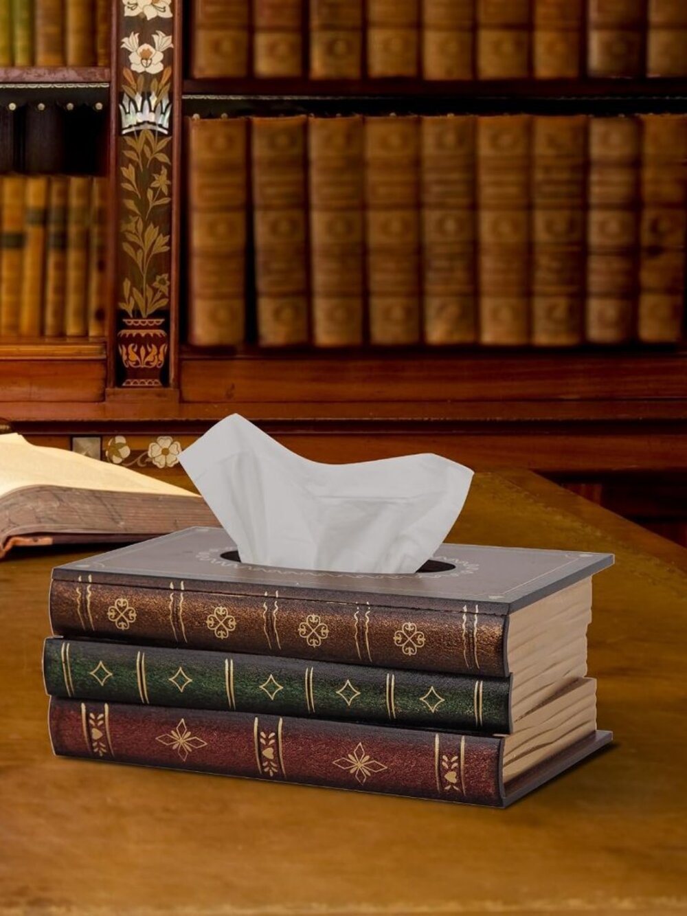 Classical Retro Wooden Antique Book Tissue Box Cover Rectangular Tissue Holder
